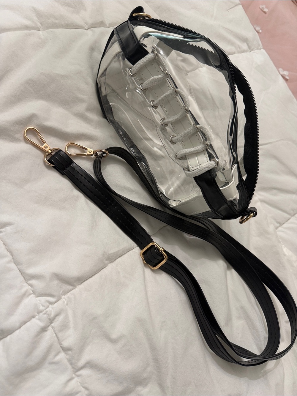 Clear Crossbody Bag with White  and Black Trim